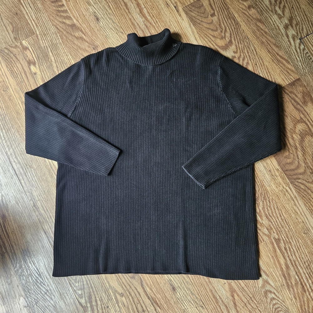 Ralph Lauren Black Ribbed Turtleneck Sweater Cotton LRL Logo 2XL Embroidered